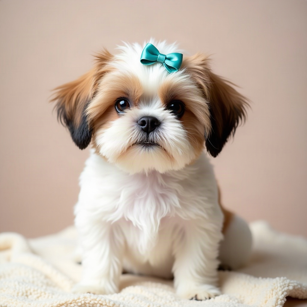 Shih tzu with a teal bow