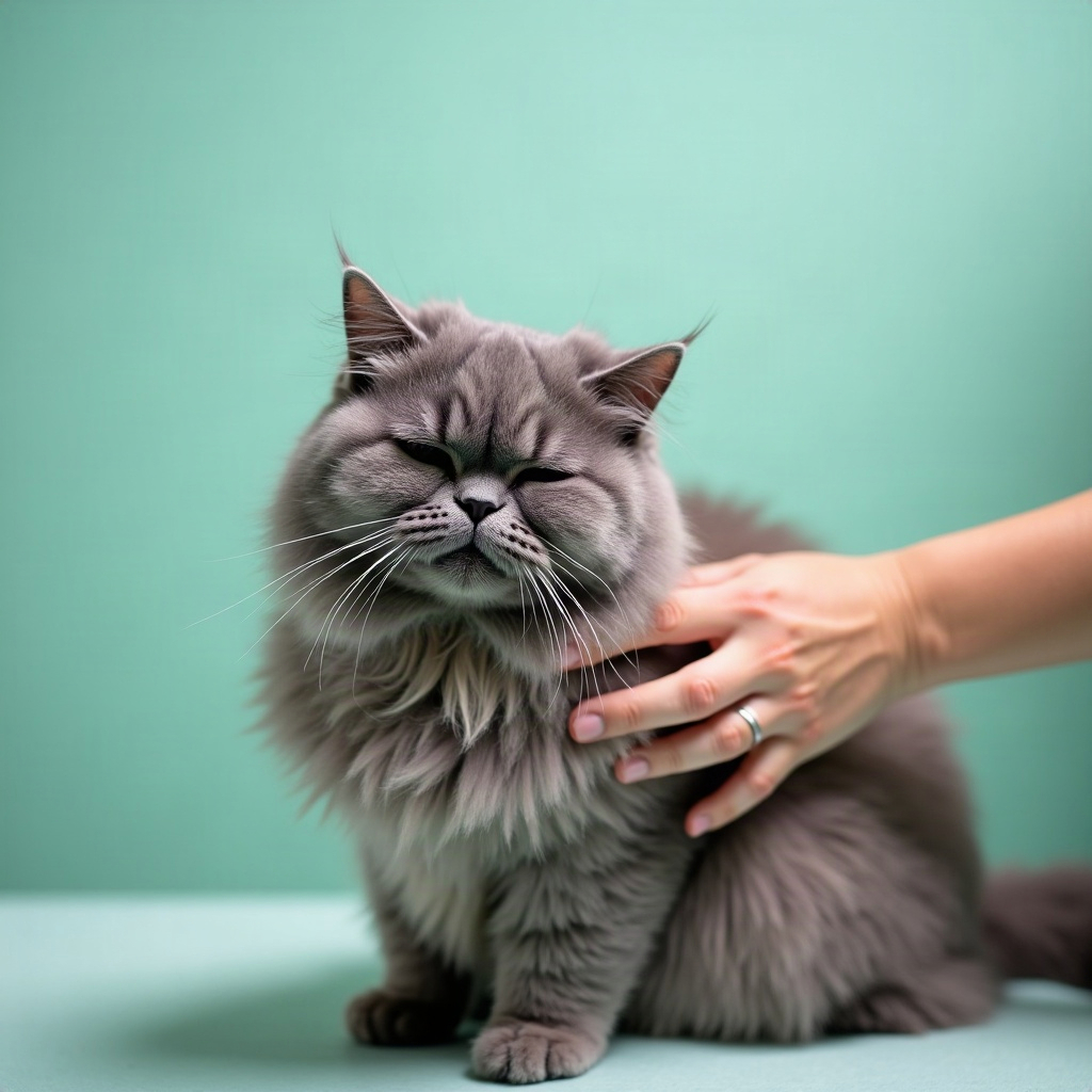 Persian cat being brushed