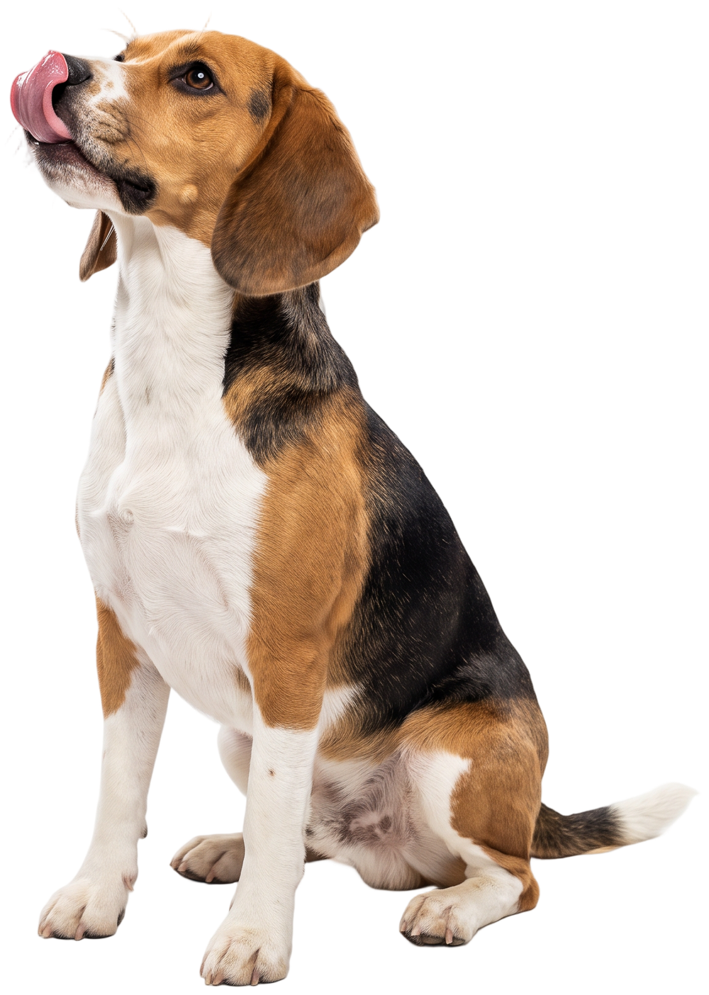 Happy beagle licking its nose